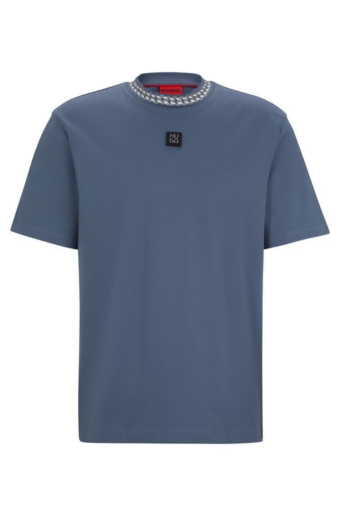Interlock-cotton T-shirt with chain-print collar