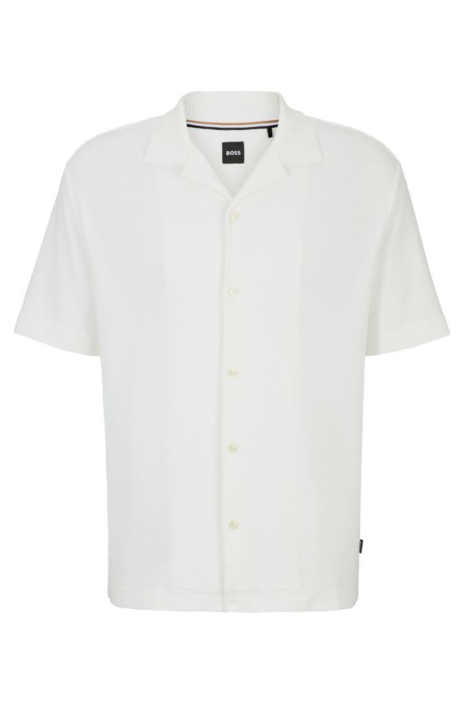 Regular-fit shirt in cotton bouclé with ribbed collar
