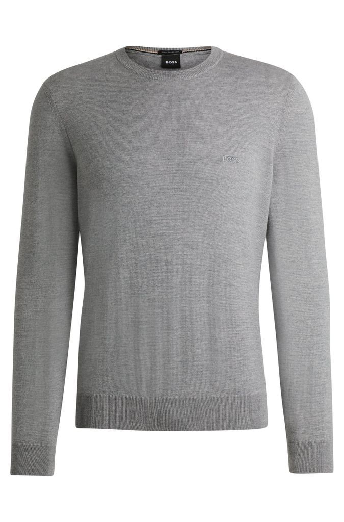 Crew-neck sweater in virgin wool with embroidered logo