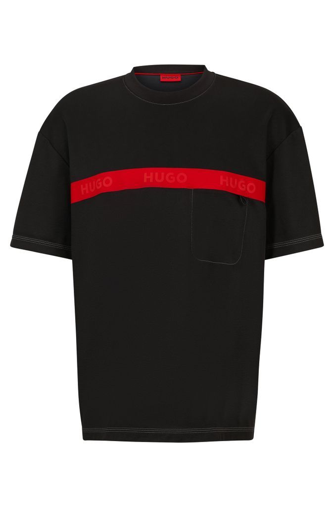 Cotton-blend T-shirt with red logo tape