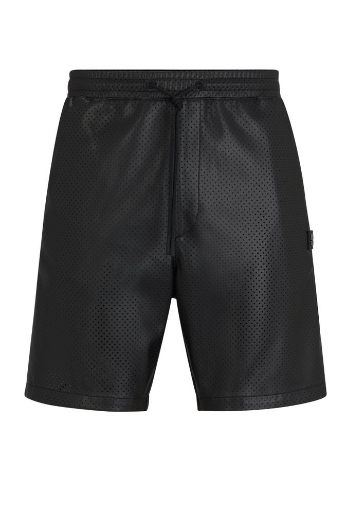 Perforated faux-leather shorts with stacked logo