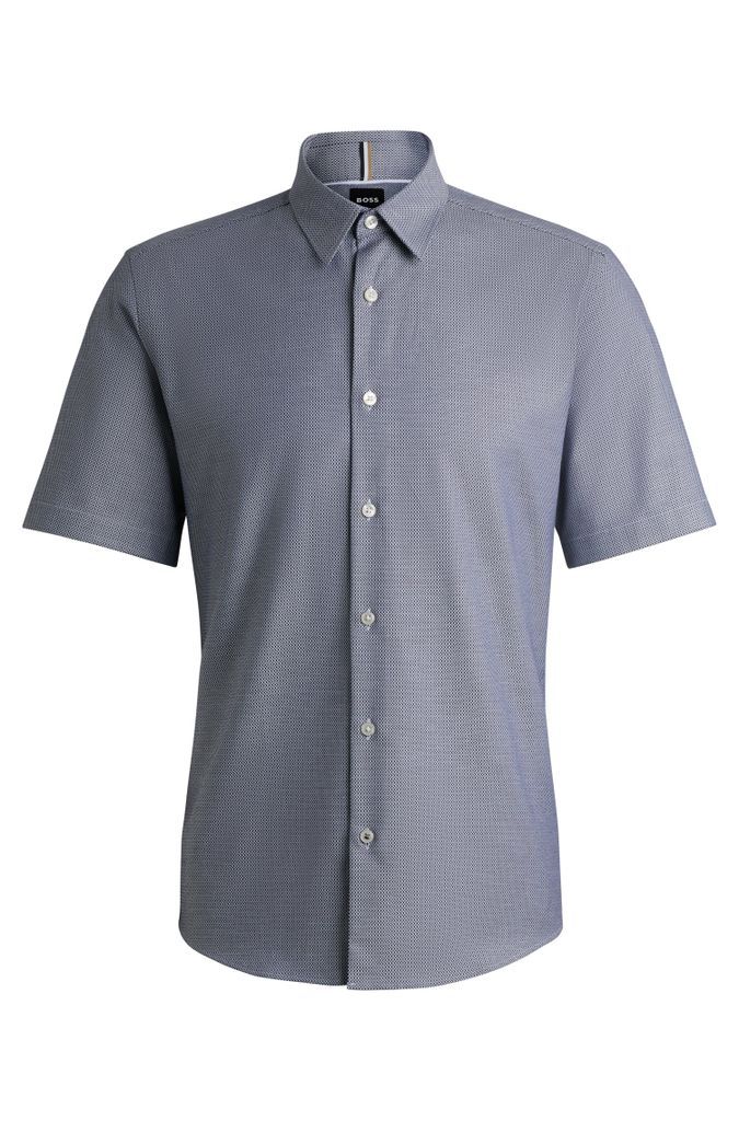 Regular-fit shirt in easy-iron structured stretch cotton