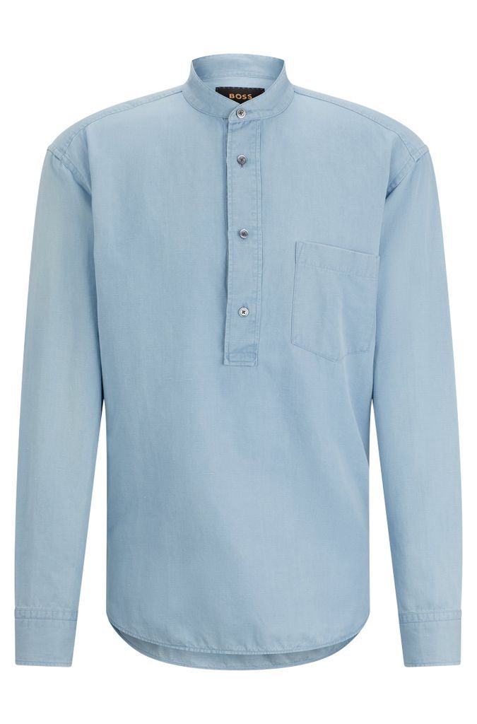 Regular-fit popover shirt in cotton and linen