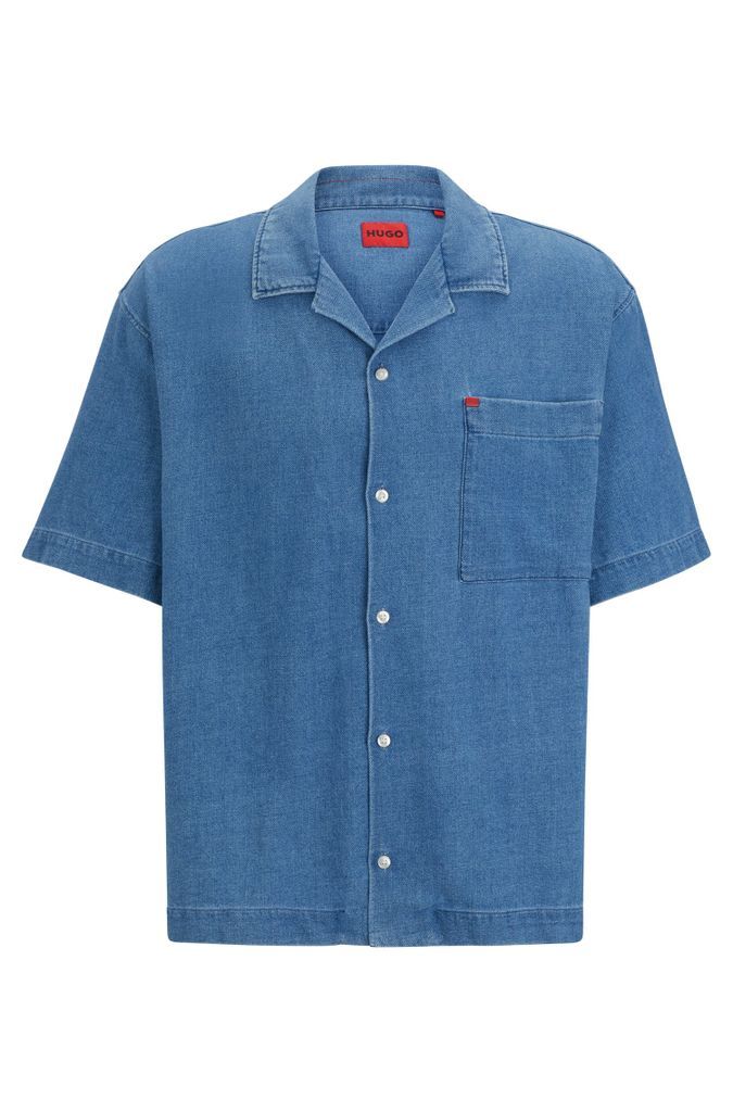 Oversized-fit short-sleeved shirt in blue cotton denim