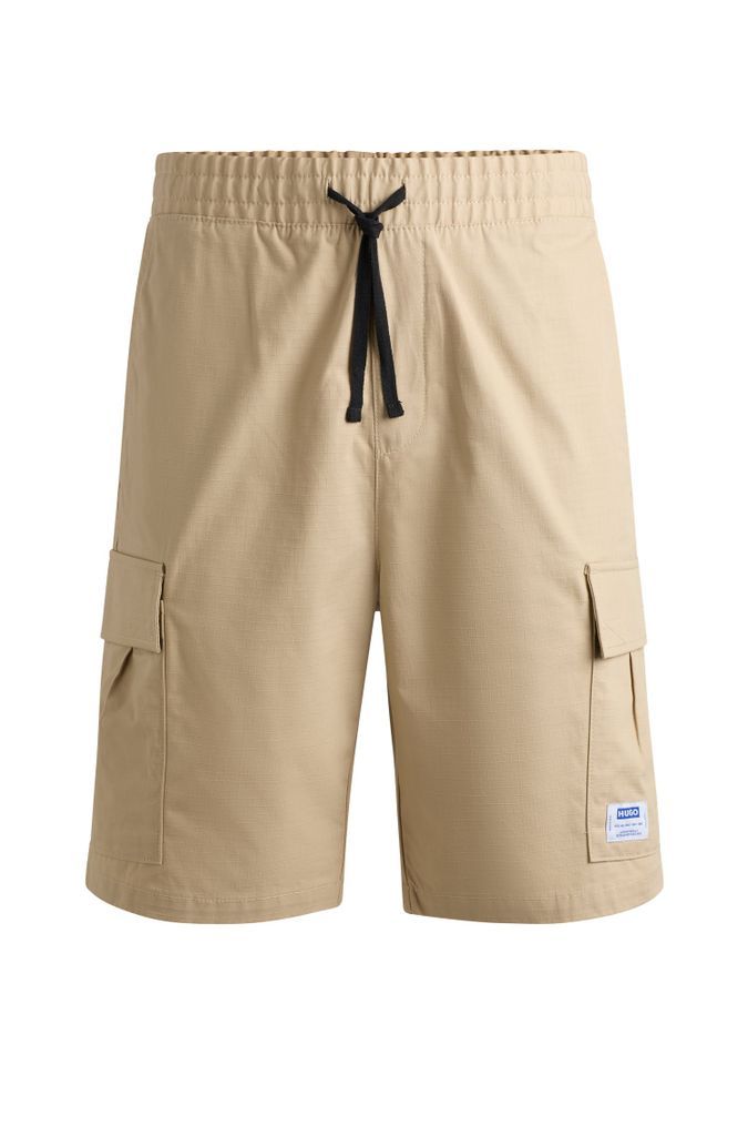 Structured-cotton shorts with drawstring and logo patch