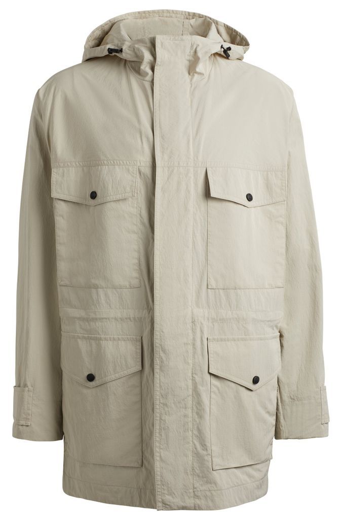 Water-repellent parka jacket with adjustable length