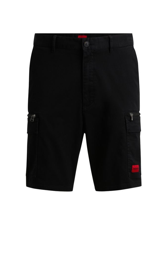 Stretch-cotton shorts with red logo label