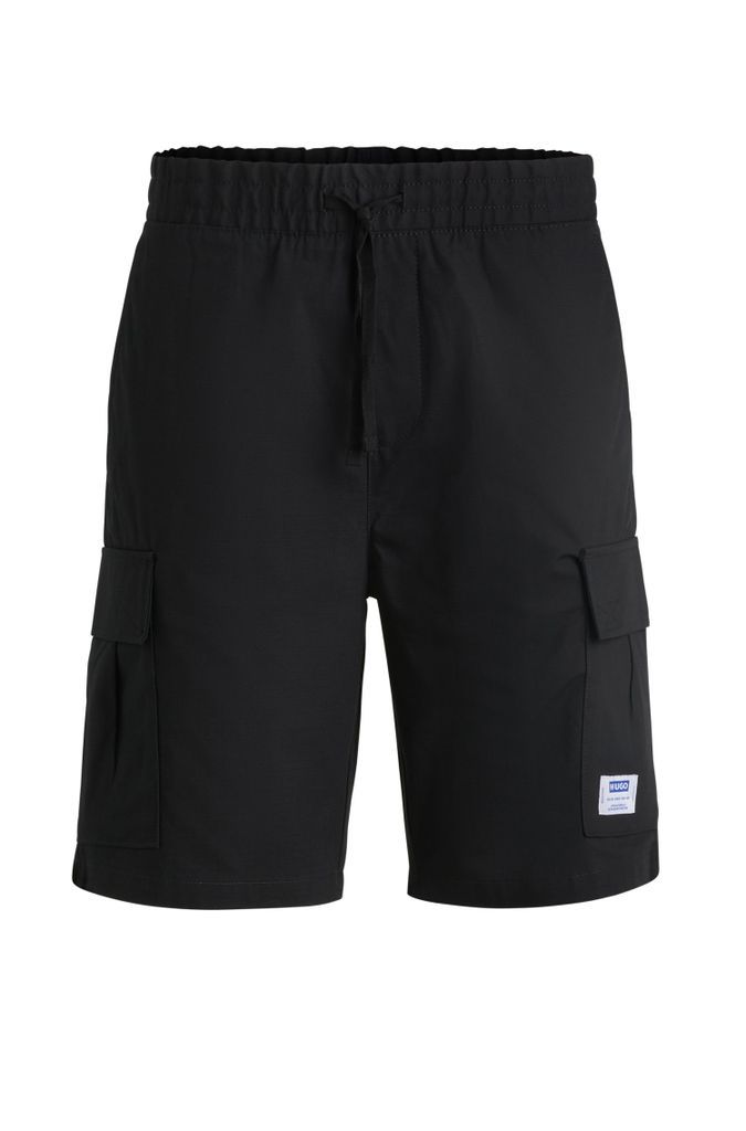 Structured-cotton shorts with drawstring and logo patch