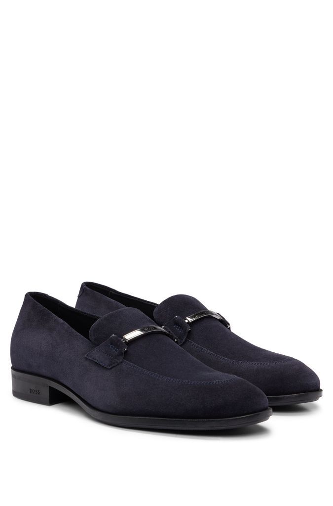 Suede loafers with branded hardware trim