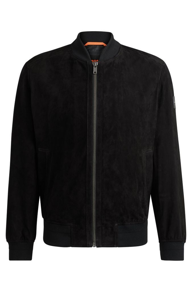 Suede bomber jacket with ribbed trims