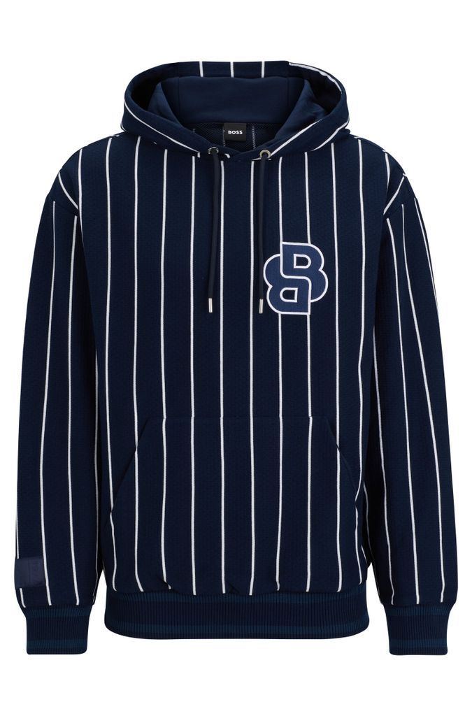 Mercerised-cotton hoodie with stripes and double monogram