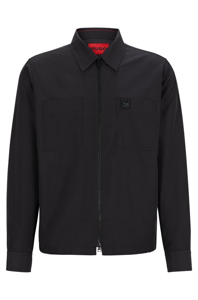Oversized-fit zip-up shirt with stacked logo trim