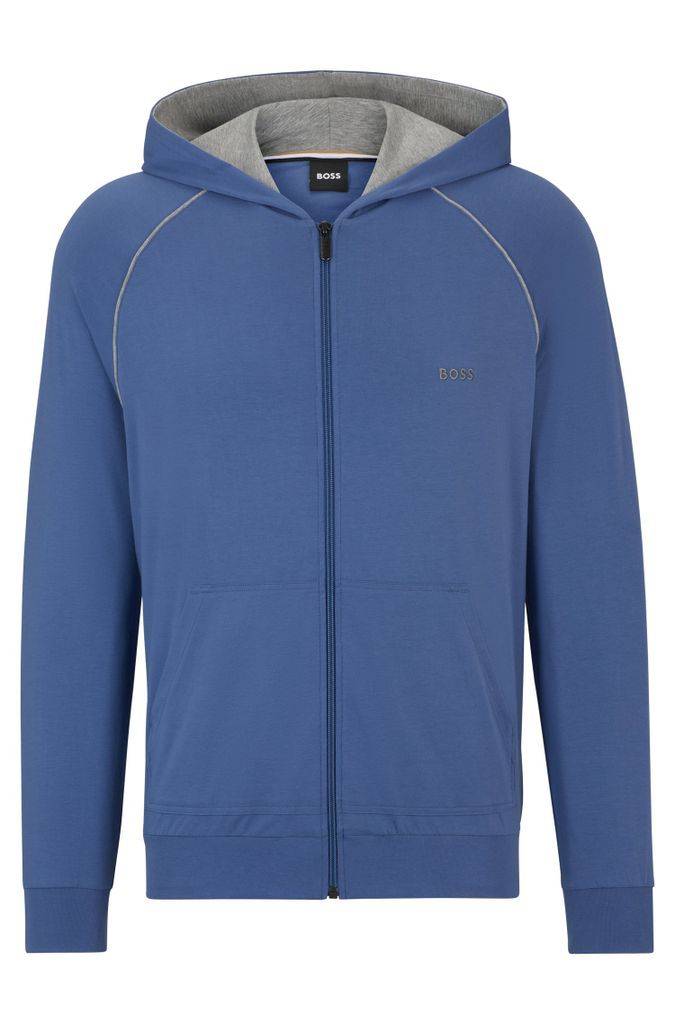 Zip-up hoodie in stretch cotton with embroidered logo