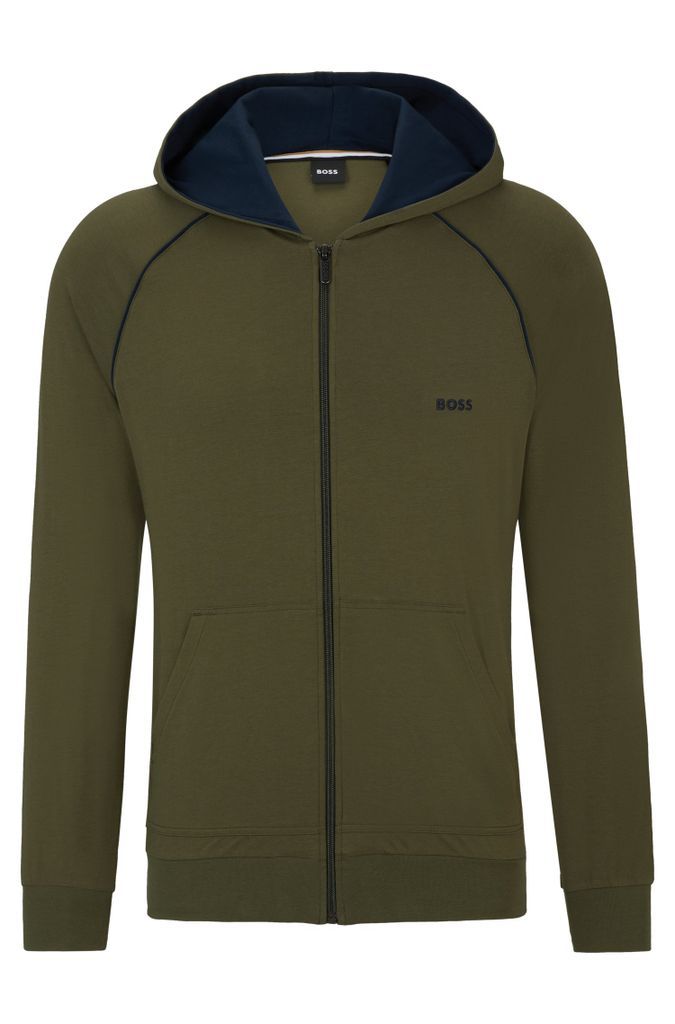 Zip-up hoodie in stretch cotton with embroidered logo