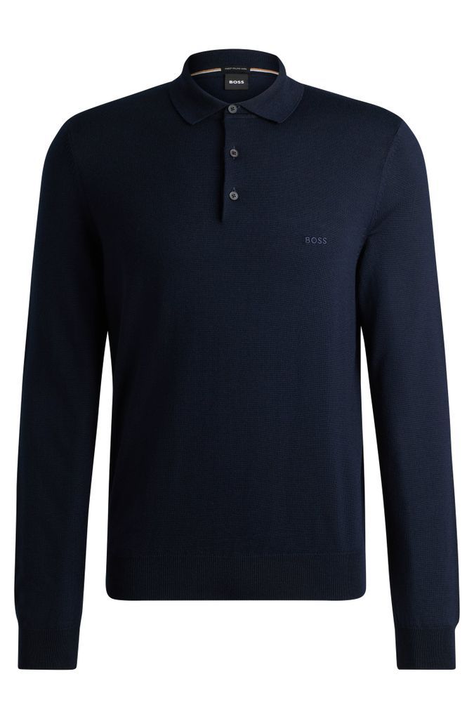 Virgin-wool polo sweater with embroidered logo