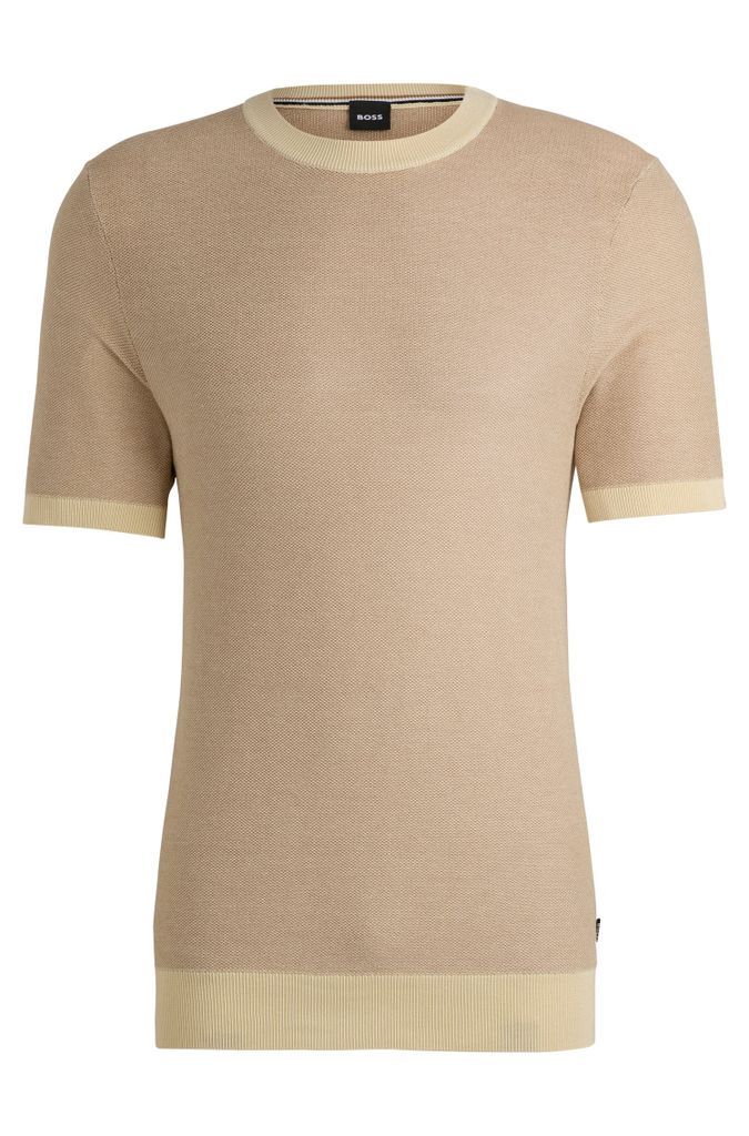 Short-sleeved cotton-blend sweater with micro structure