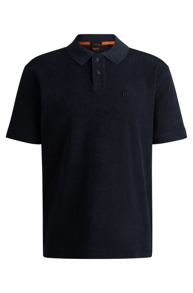 Cotton-towelling polo shirt with mixed-technique logo