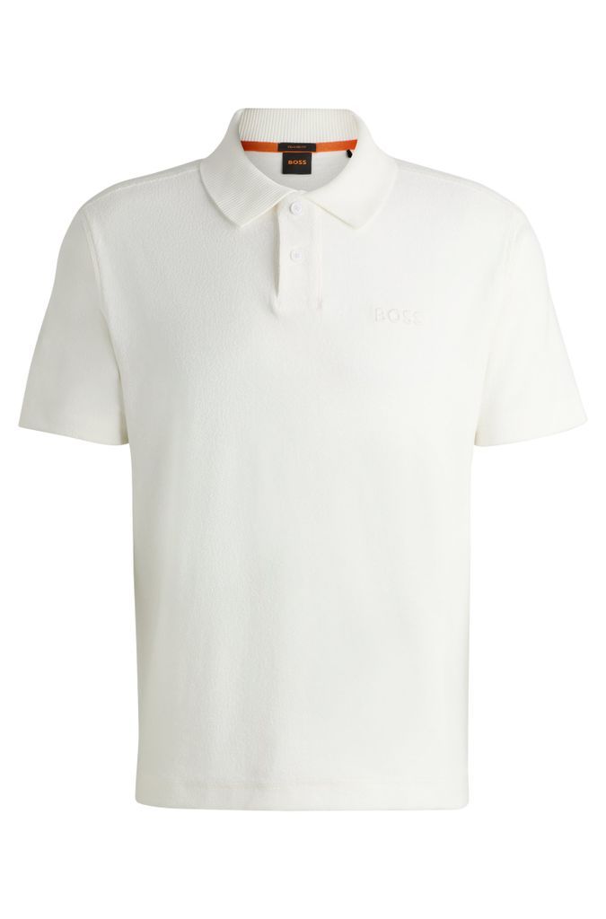 Cotton-towelling polo shirt with mixed-technique logo