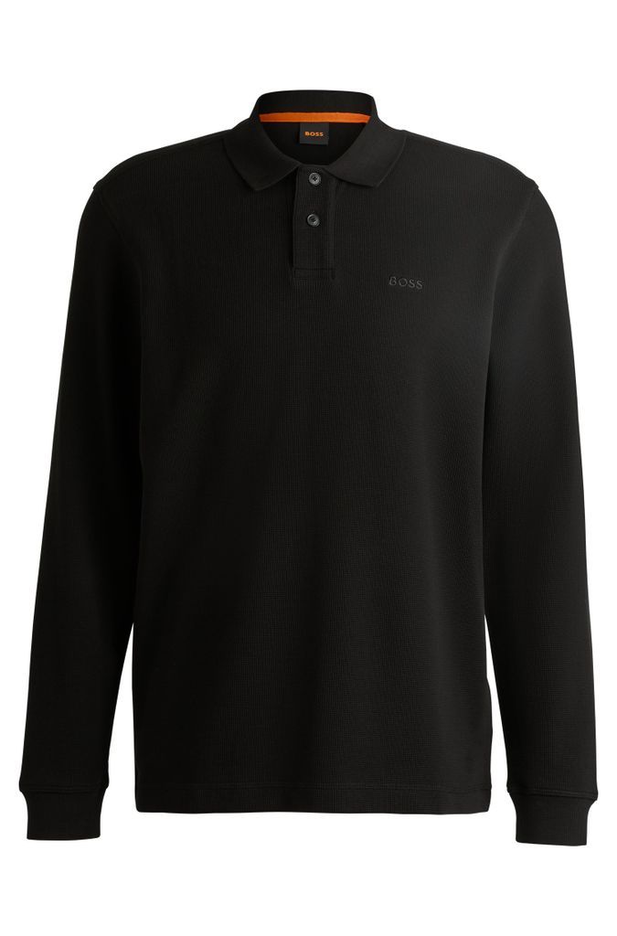 Waffle-structured polo shirt in a stretch-cotton blend