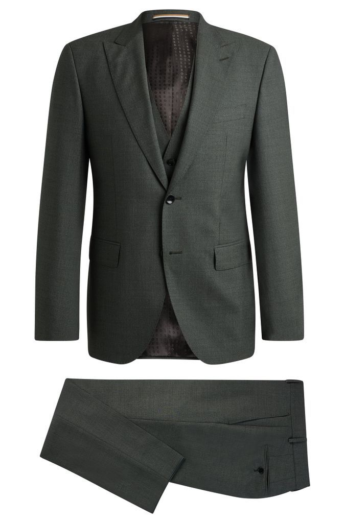 Regular-fit three-piece suit in melange virgin wool