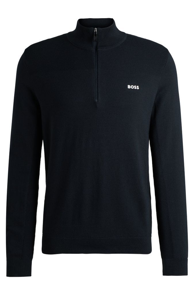 Branded zip-neck sweater in dry-flex fabric