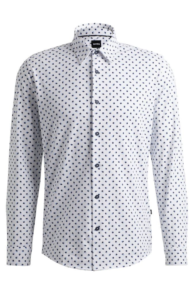 Slim-fit shirt in printed cotton-blend jersey