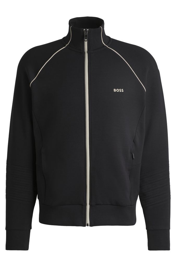 Stretch-cotton zip-up sweatshirt with piping and branding