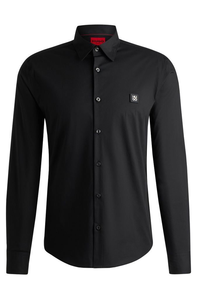 Slim-fit shirt in stretch cotton with stacked logo