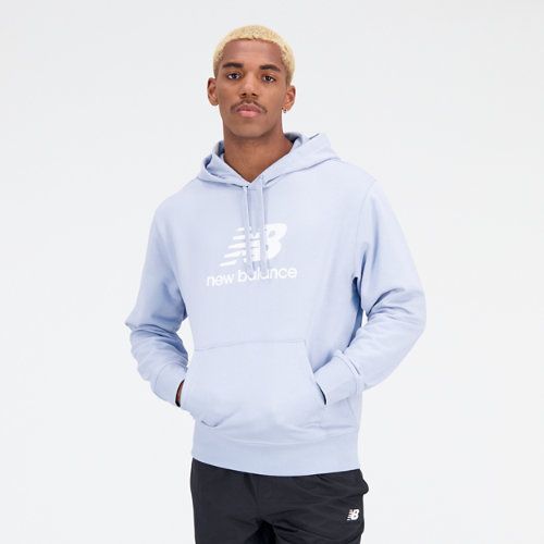 Men's Essentials Stacked Logo French Terry Hoodie in Light Grey Cotton Fleece, size 2X-Large