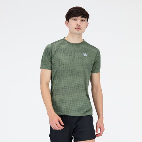Men's Printed Impact Run Short Sleeve in Green/vert Poly Knit, size 2X-Large