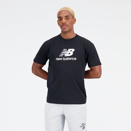 Men's Essentials Stacked Logo Cotton Jersey Short Sleeve T-shirt in Black/Noir, size 2X-Large