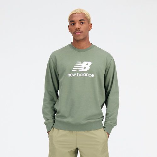 Men's Essentials Stacked Logo French Terry Crewneck in Green/vert Cotton Fleece, size 2X-Large