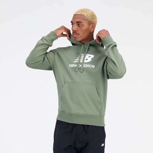 Men's Essentials Stacked Logo French Terry Hoodie in Green/vert Cotton Fleece, size 2X-Large