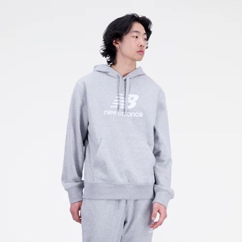 Men's Essentials Stacked Logo French Terry Hoodie in Grey/Gris Cotton Fleece, size 2X-Large