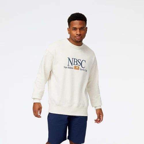 Men's Athletics Sports Club French Terry Crewneck in Beige Cotton, size Large