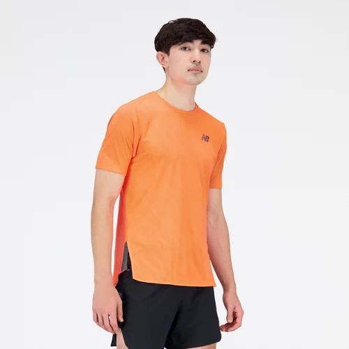 Men's Q Speed Jacquard Short Sleeve in Orange Poly Knit, size 2X-Large
