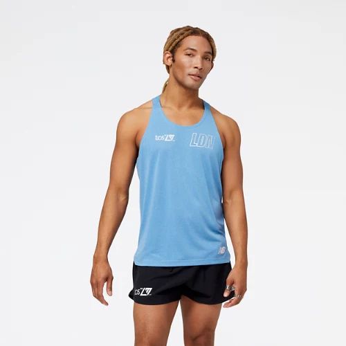 Men's London Edition Graphic Impact Run Singlet in Blue/Bleu Poly Knit, size 2X-Large