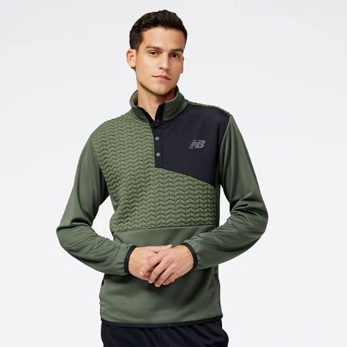 Men's NB Heatloft 1/4 Button Snap Top in Green/vert Poly Knit, size Medium