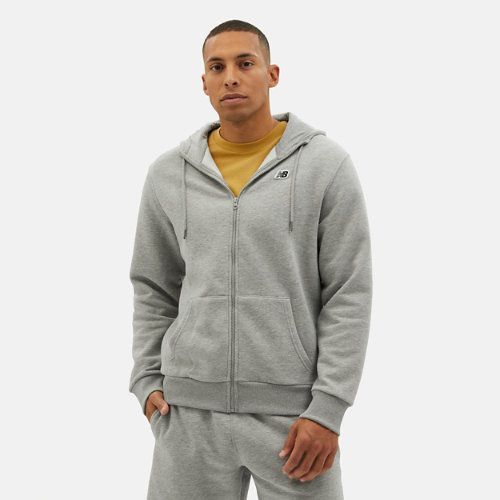 Men's NB Small Logo Zip Hoodie in Grey/Gris Cotton, size 2X-Large