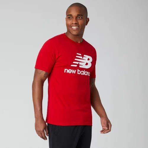 Men's Essentials Stacked Logo T-Shirt in Red/rouge Cotton, size Medium