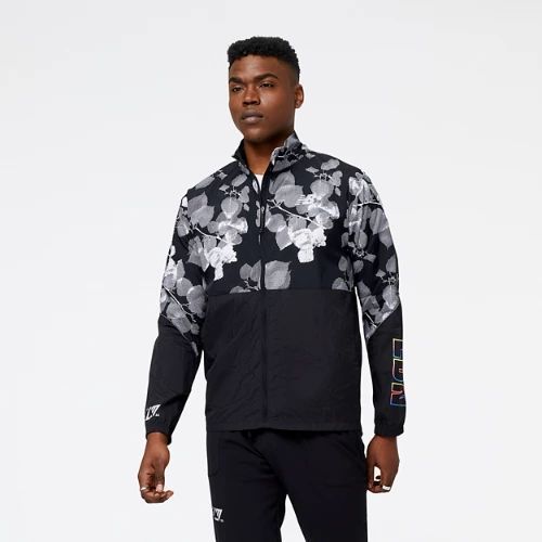 Men's London Edition Printed Impact Run Packable Jacket in Black/Noir Polywoven, size X-Large