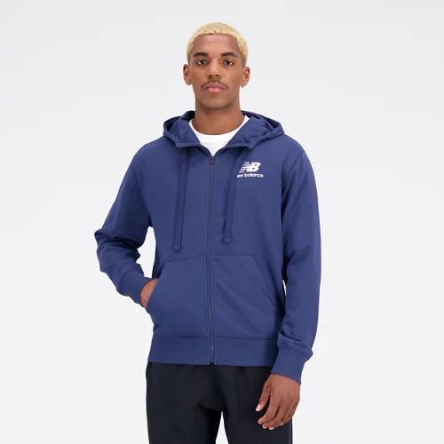 Men's Essentials Stacked Logo French Terry Jacket in Blue/Bleu Cotton Fleece, size 2X-Large