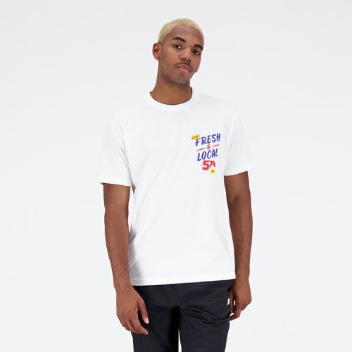 Men's Essentials Reimagined Graphic Jersey Short Sleeve T-shirt in White/blanc Cotton Fleece, size Large
