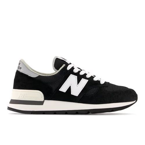 Men's MADE in USA 990v1 Core in Black/Noir/White/blanc Leather, size 8