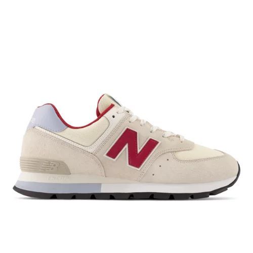 Men's 574 Rugged in White/blanc/Red/rouge Suede/Mesh, size 8