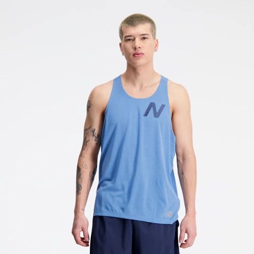 Men's Graphic Impact Run Singlet in Blue/Bleu Poly Knit, size 2X-Large