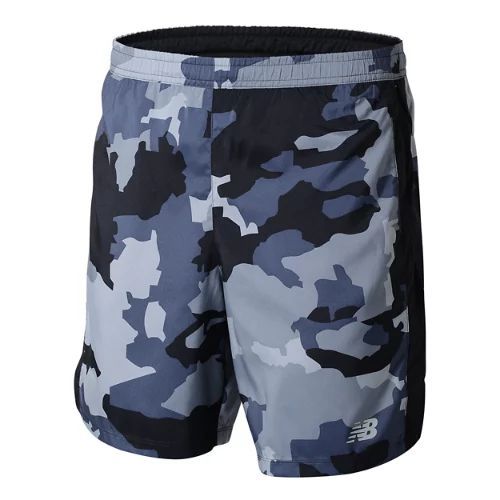 Men's Printed Accelerate 7 Inch Short in Grey/Gris Polywoven, size Small