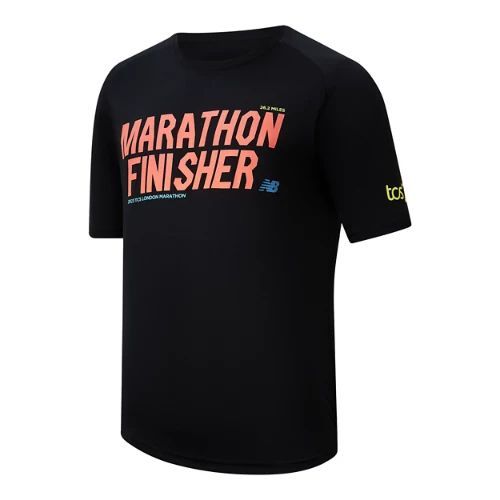 Men's LDN Marathon Finisher T-Shirt in Black/Noir Polyester, size 2X-Large