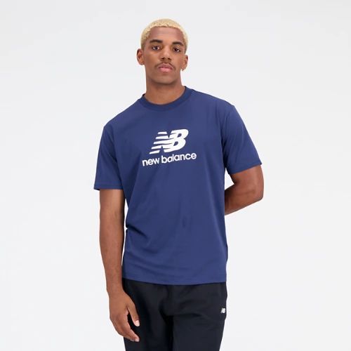 Men's Essentials Stacked Logo Cotton Jersey Short Sleeve T-shirt in Blue/Bleu, size Large