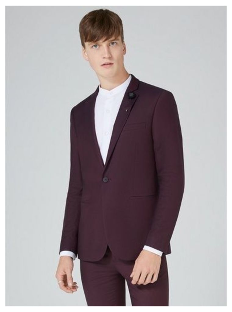 Mens Red Plum Skinny Fit Suit Jacket, Red